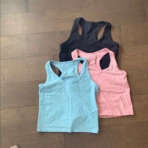 Set of Three Tank Tops - Black, Pink, and Blue